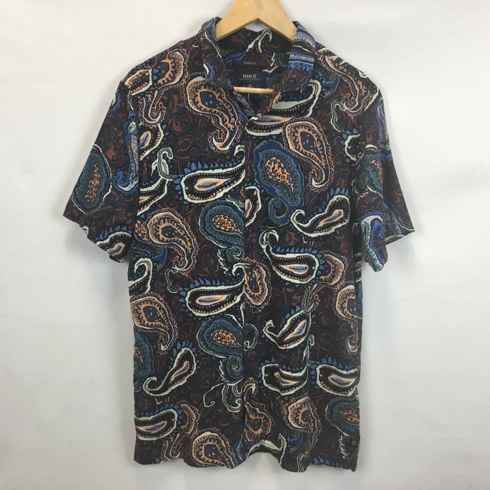 Roark Paisley Casual Button Down Shirt - Blue and Brown